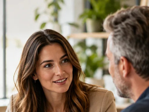 A consultant talking through a plan with a business owner across a table.
