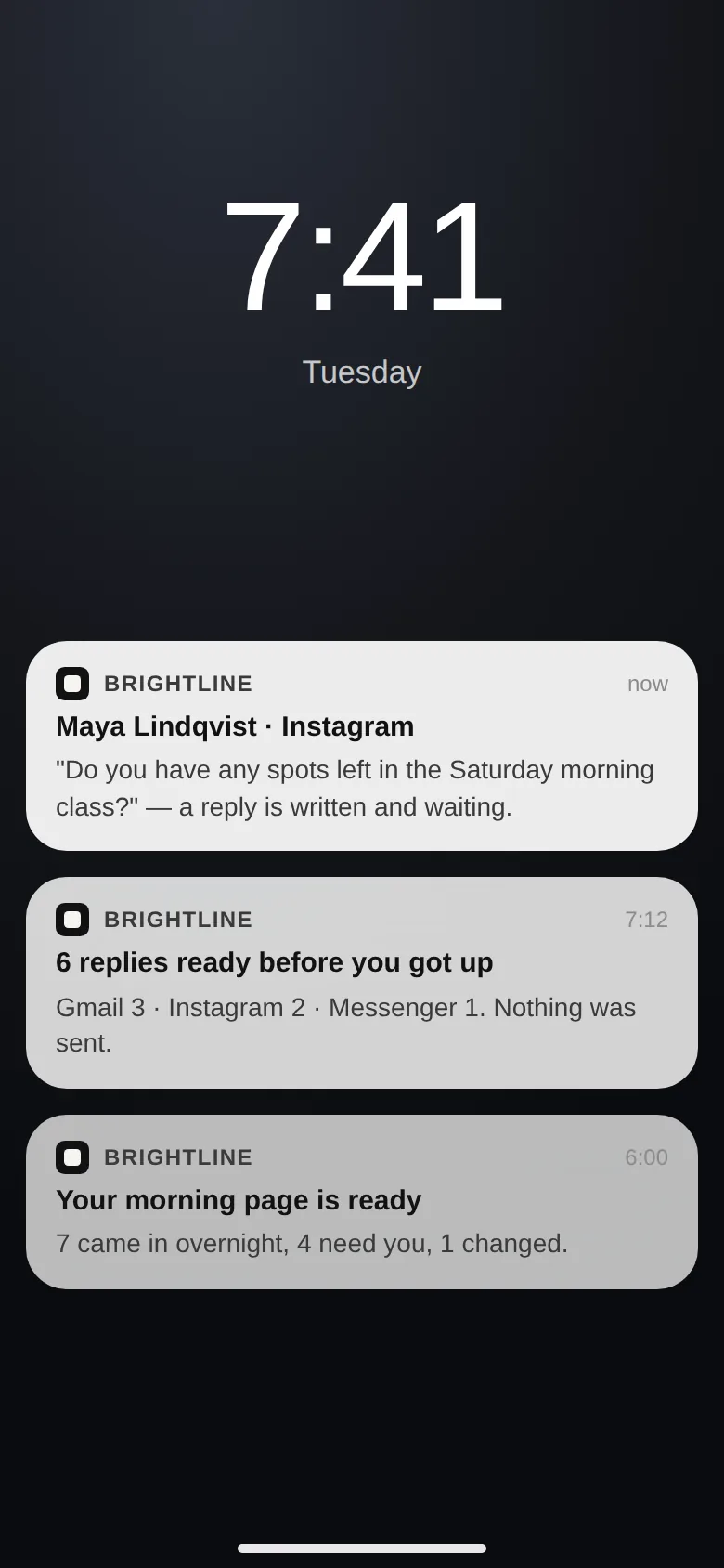 Ownbox notifications on the lock screen: a reply is written and waiting.